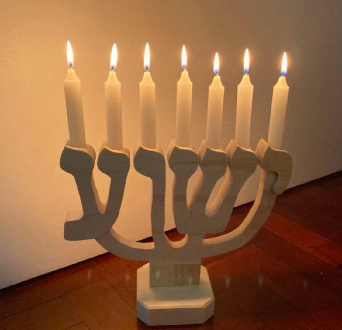 Yeshua Menorah (11cm high x 15.5cm wide) (0.5cm candles) MICRO