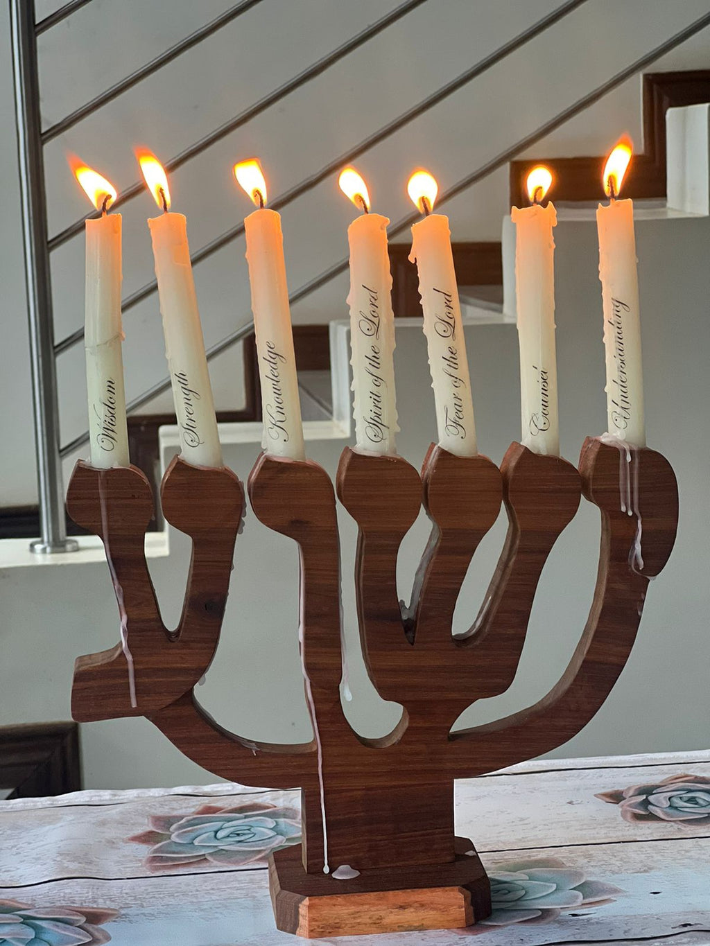 Yeshua Menorah (24cm high x 34cm wide) (2.2cm candles) Standard