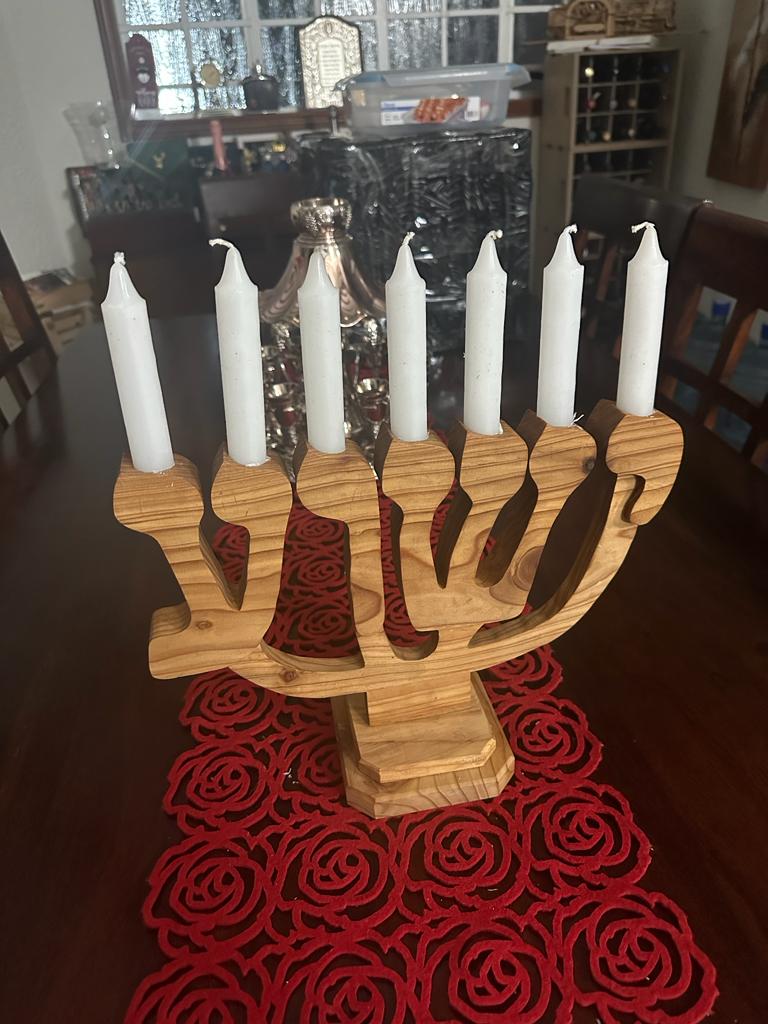 Yeshua Menorah (24cm high x 34cm wide) (2.2cm candles) Standard